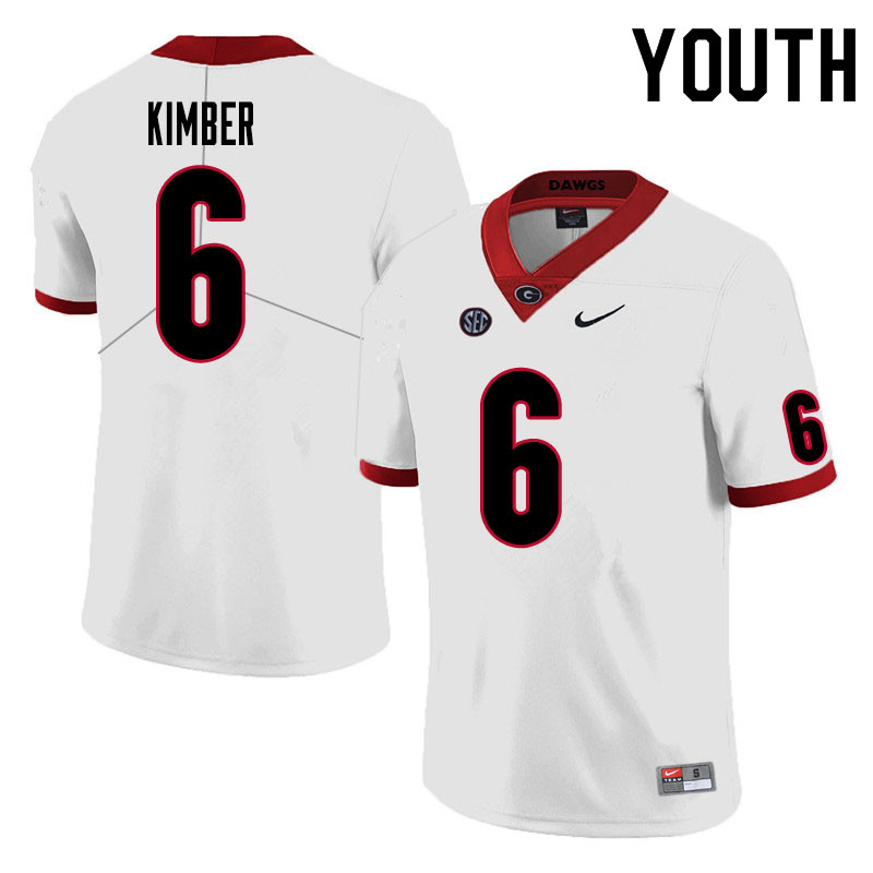 Youth #6 Jalen Kimber Georgia Bulldogs College Football Jerseys Sale-White - Click Image to Close